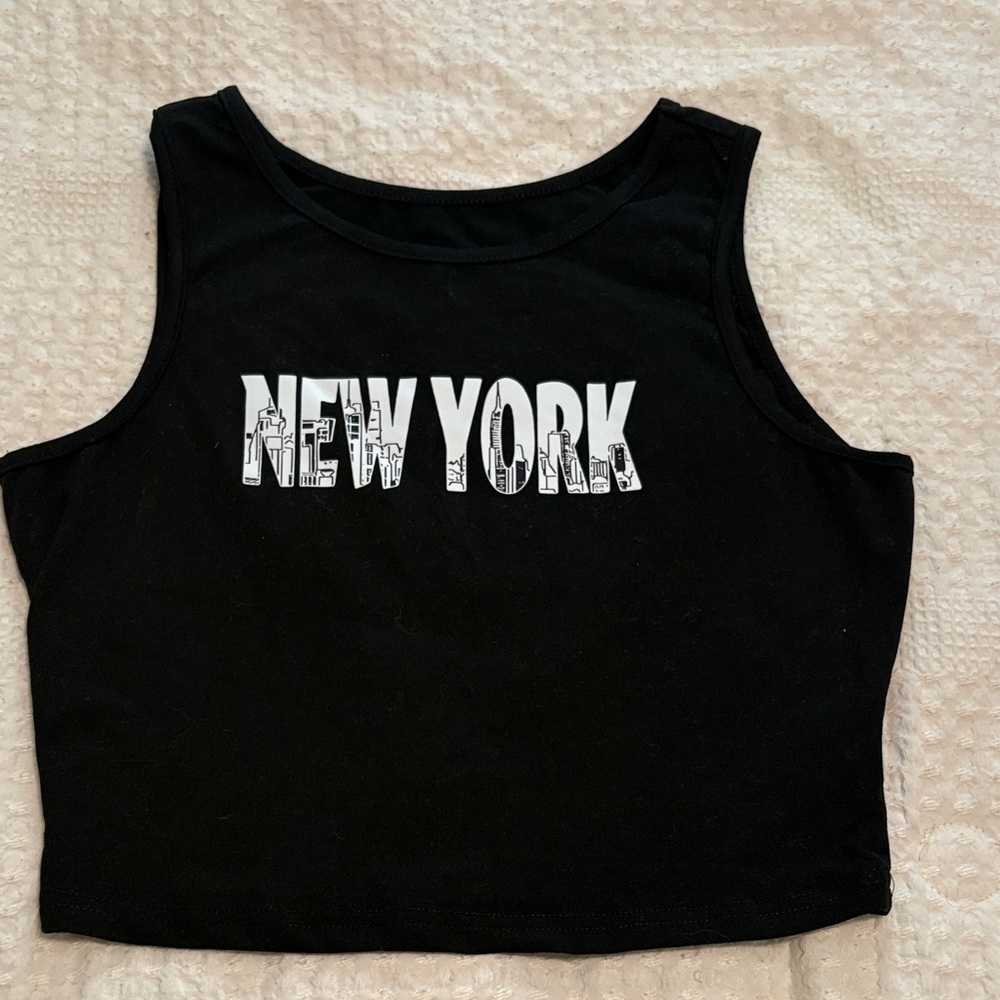 SHEIN Black Tank Top with White "New York" Graphic